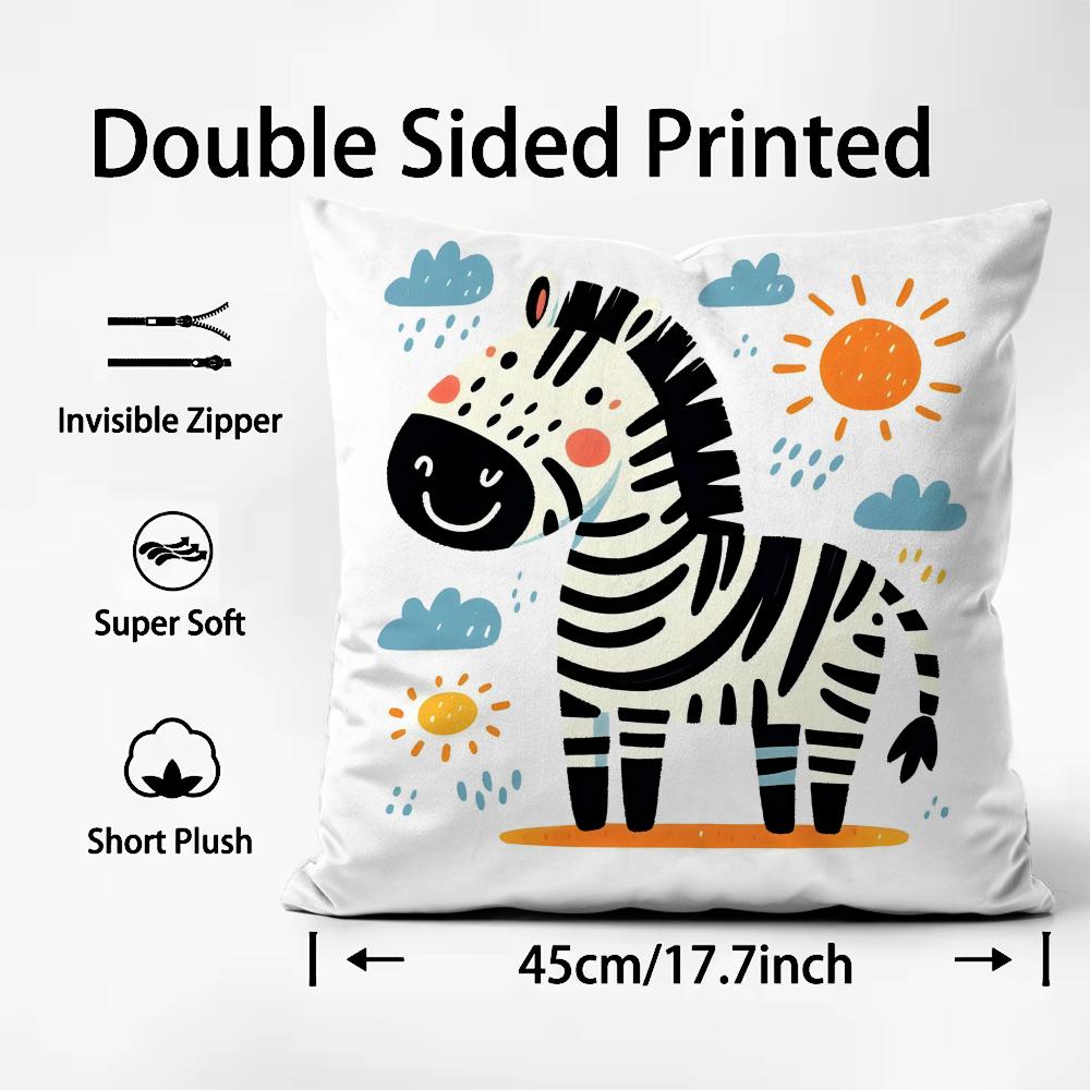 Cute Zebra Cushion Cover Plush Fabric Soft Double-Sided Printed Sofa Warm Winter Home Child Gift Pillow Case