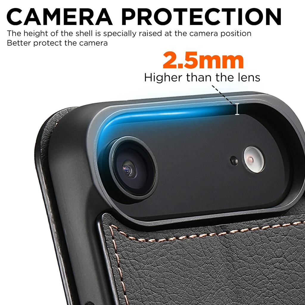 SUTENI J06 Für iPhone 17 Air Hülle Leder mit Litschi-Textur Brieftasche Handyhülle Kompatibel mit MagSafe