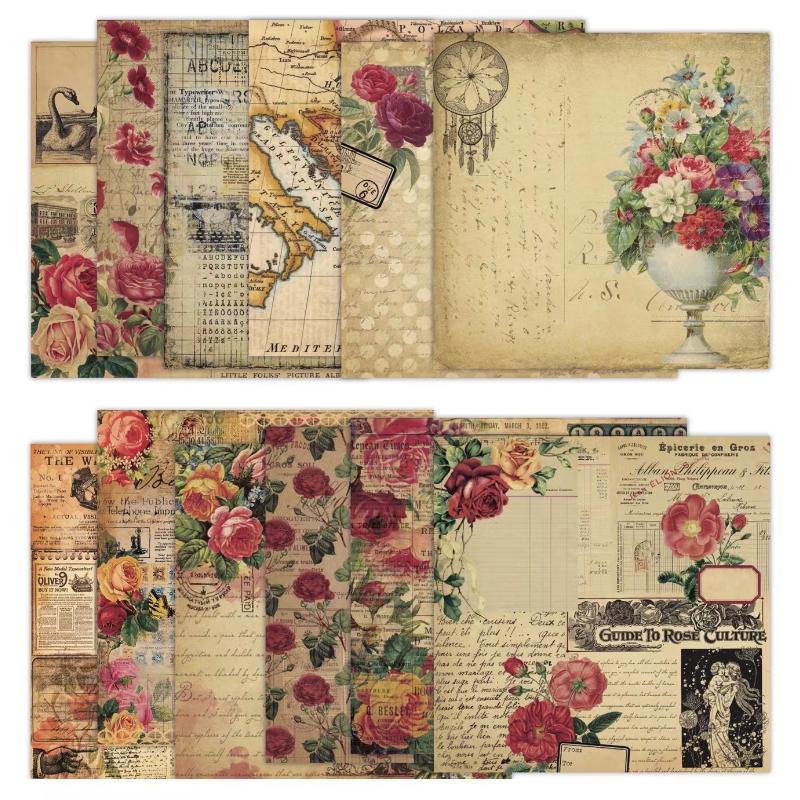 24 Sheets Junk Journaling Craft Paper Scrapbook Paper Pad Decoupage PaperSingle-Sided Vintage DIY Decorative Cardmaking Supplies