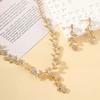 Popular Leaf and Flower Rhinestone Two-Piece Set Elegant dress paired with diamond-studded necklace and earrings for women