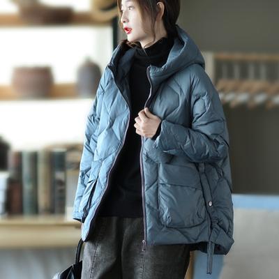 Winter Hooded Down Jacket Women White Duck Down Jacket Casual Loose Outwear Hooded Puffer Coat Short Light Warm Parka