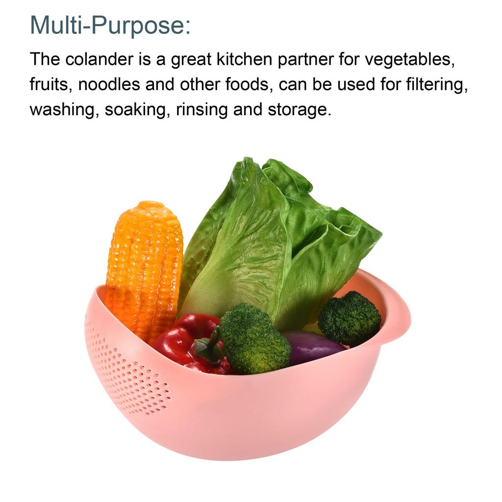 uxcell Rice Washing Colander, Rice Washer Colander, Fruit Washing Bowl, Multipurpose Plastic Fruit and Vegetable Drainer Basket Kitchen Gadget, Pink