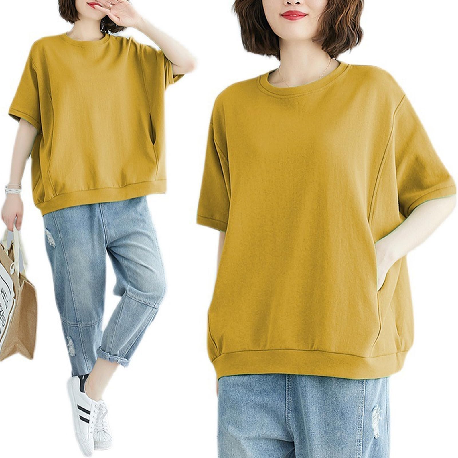 

short summer upper arm summer slim upper cute Korean short sleeve Korean Korean street work large summer [Luxe Relax] Sweatshirt, sweatshirt, sleeves,