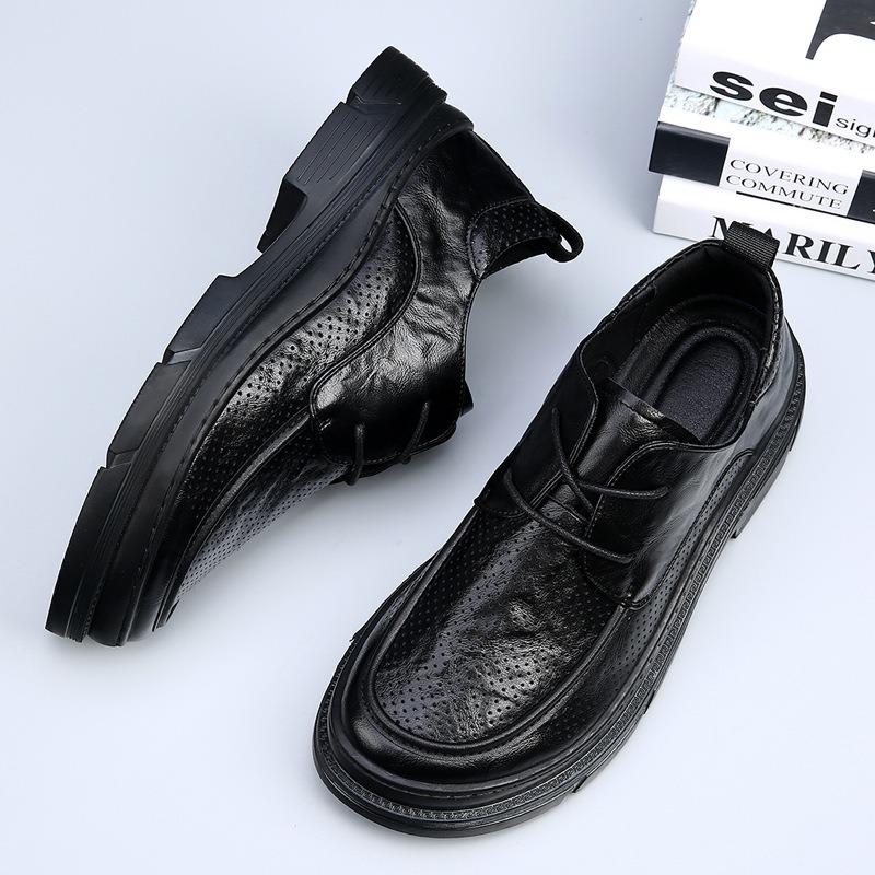 Summer hollow men's shoes new foot wide big head leather shoes men's breathable versatile thick sole business dress casual shoes tide