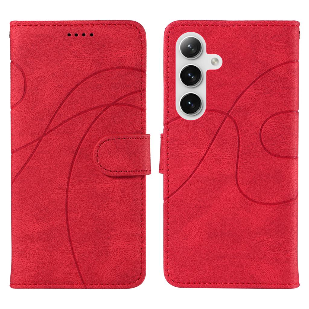 For Samsung Galaxy S24+/Galaxy S25+ Wallet Case Leather Phone Cover Stand with Curved Line Design