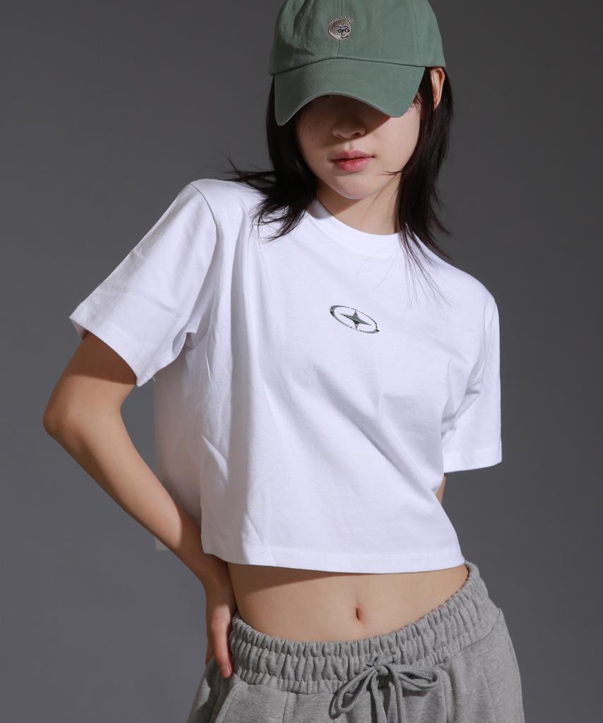 LIKE THE MOST Women'S Small Silver Star Regular Crop Short Sleeve T-Shirt_White