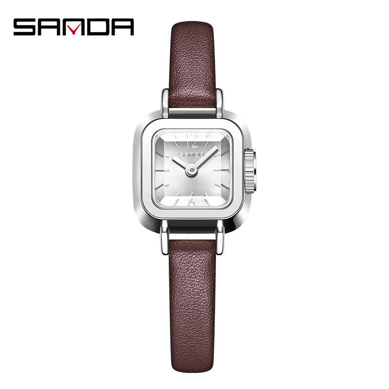 Sanda Women s Trendy Square Quartz Watch: Mesh Strap, Waterproof, Fashionable & Simple Design