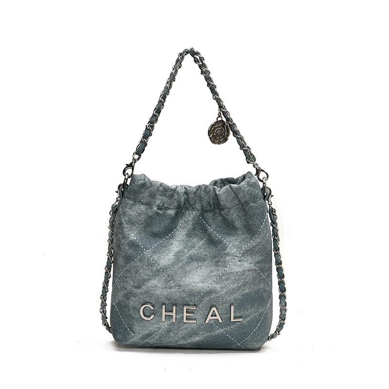 

Трендовая детская сумка через плечо в корейском стиле унисекс, шикарный принт с буквами, однотонный дизайн джинсовый синий