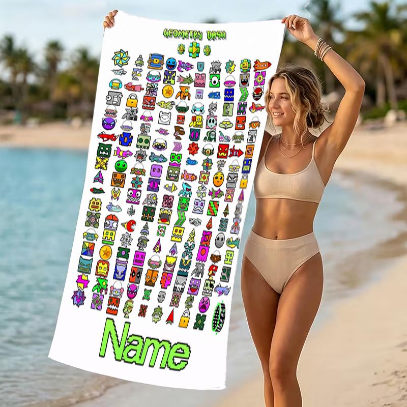 Customizable personalized beach towels Geometry Dash themed designs.Suitable for the beach, yoga, sports;ideal as beach accessories