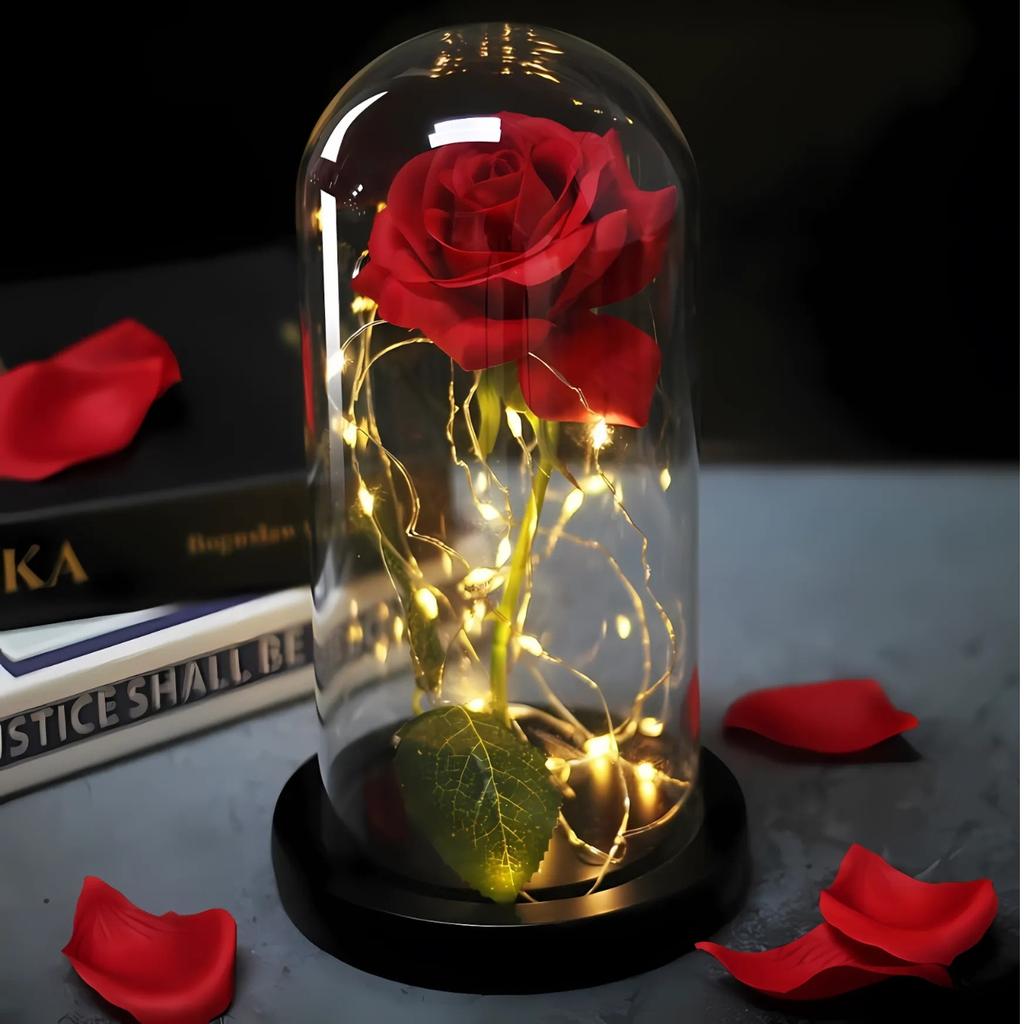 Rose glowing in glass, LED, eternal, pink, battery, proposal, wedding, name day