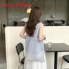 Macaron Plaid Fabric Tote Bag With Open Top For Casual Summer Outings