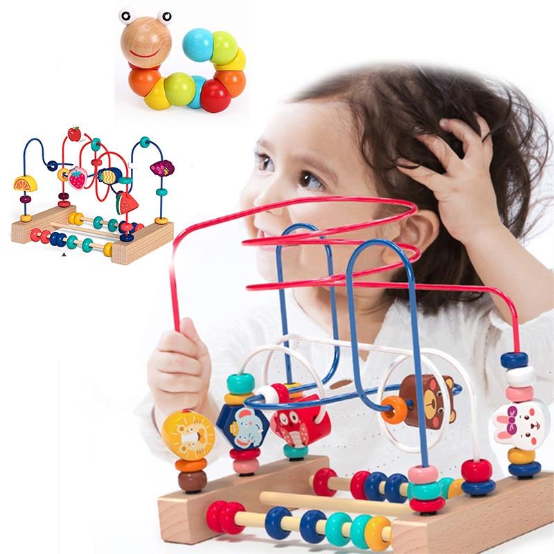Wooden Intelligence Building Toy For Infants And Toddlers Developing Brain And Body Coordination Through Bead Stringing Play 78 Characters