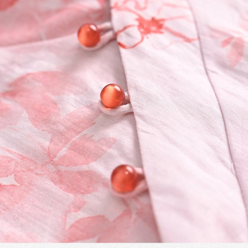 Johnature Women Vintage Print Floral Dress V-Neck Half Sleeve Button Summer Chinese Style A-Line Women Dresses