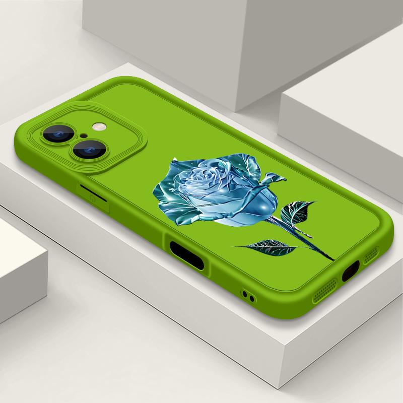 Husă Moale Mată cu Imprimeu Floare Roz Cristal Albastru Pentru iPhone 16 Pro Max 15 14 Pro 13 12 11 XS XR 8 7 Protecție Obiectiv Rezistentă la Șocuri Husă Telefon TPU