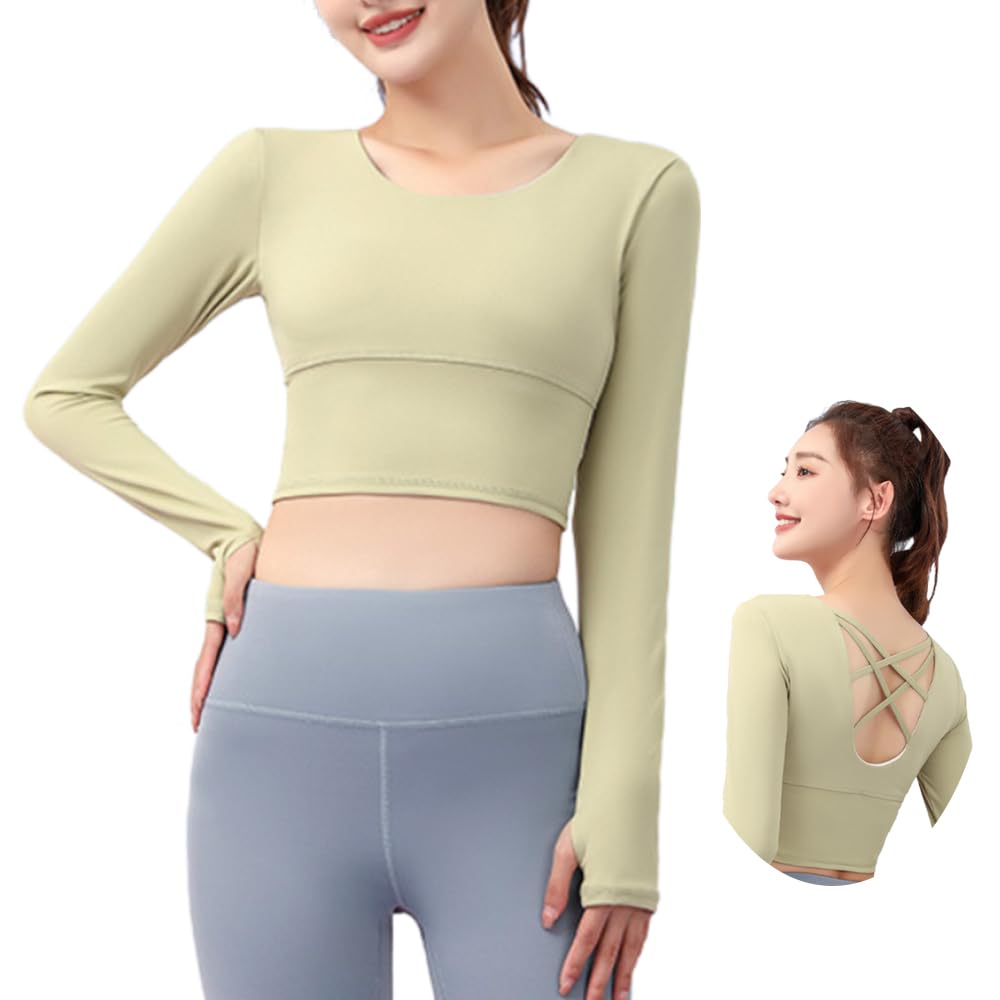 

Siomlana Йога Спорт Длинные Шорты с Залом Пилатес Идеально для Весны и Осени Женский Топ, Рубашка, Рукав, Длина, Чашки, Одежда, Одежда, Домашняя одежда, зелёный