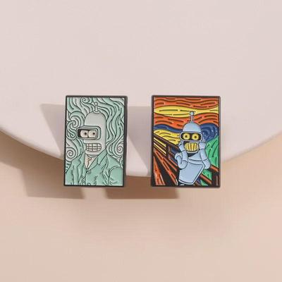 Creative Cartoon Robot Badge - European & American Style Oil Painting Series Metal Brooch