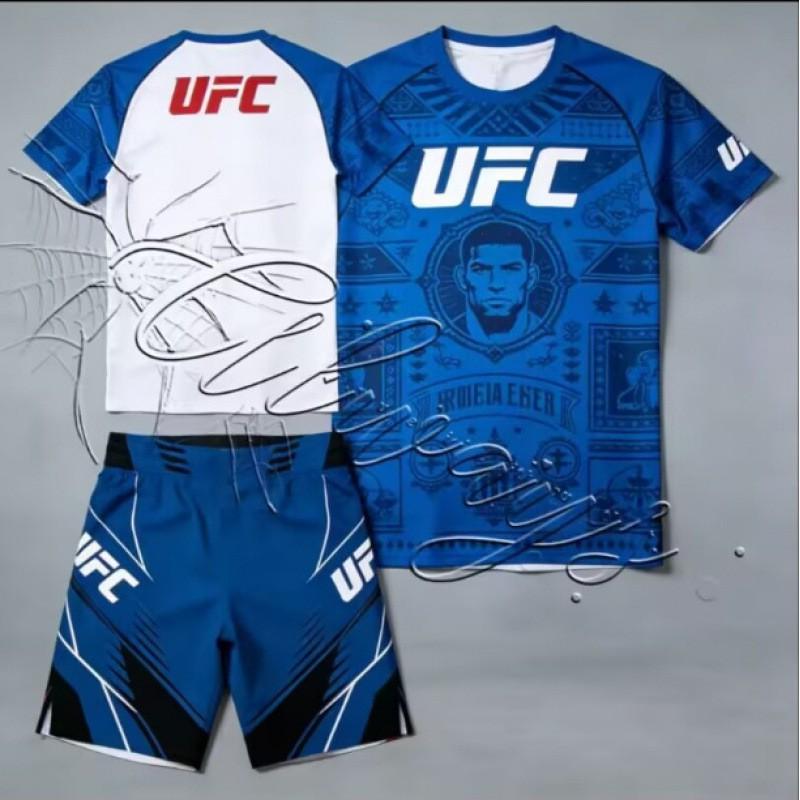 Mens Womens MMA Training Set Short Sleeve T-Shirt Shorts Breathable Mesh Gym Workout Sportswear