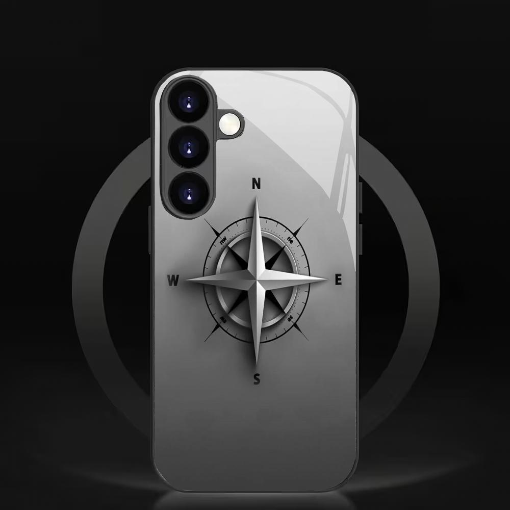 Compass pattern tempered glass phone case suitable for Samsung GalaxyS26 S25 S24 S23 S22 S20FE/Ultra/Plus5G anti drop back cover