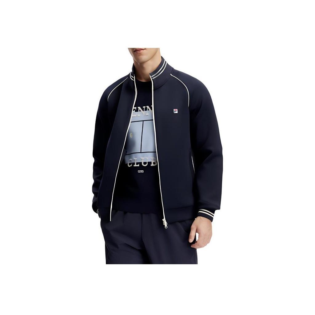 Fila Official 2024 Spring New Knitted Long Sleeve Jacket Basic Tennis Sports Stand Collar Top Men Tops Dark-Blue A11M413503F-NV