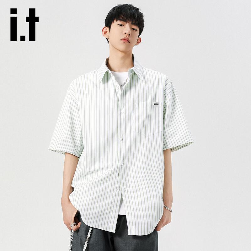 Izzueit Men's Vertical Striped Short Sleeve Casual Shirt