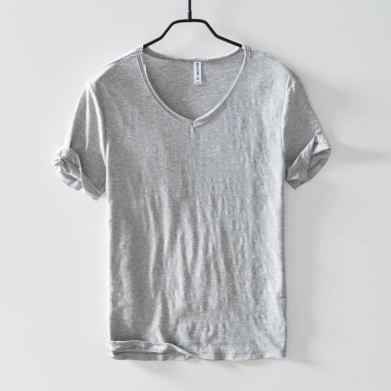 Herren T-Shirt Einfarbige V-Ausschnitt Kurzarm Tops T-Shirts Mann T-Shirt Schlanker Mann Bambusfaser T-Shirts Fitness Männliche Kleidung