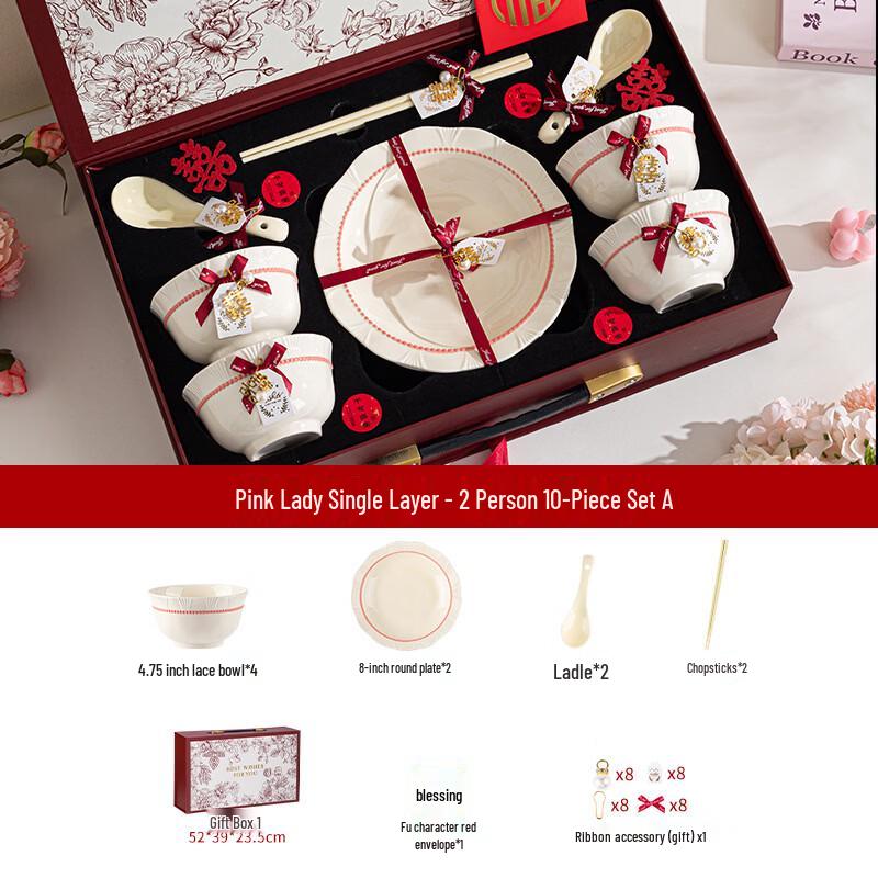 Pink Lady 10-Piece Chinese Ceramic Dinnerware Gift Set