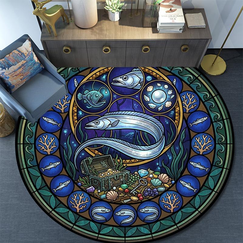 Glass Art Round Area Rug Under Office Chairs Bedroom Living Room Home Decor