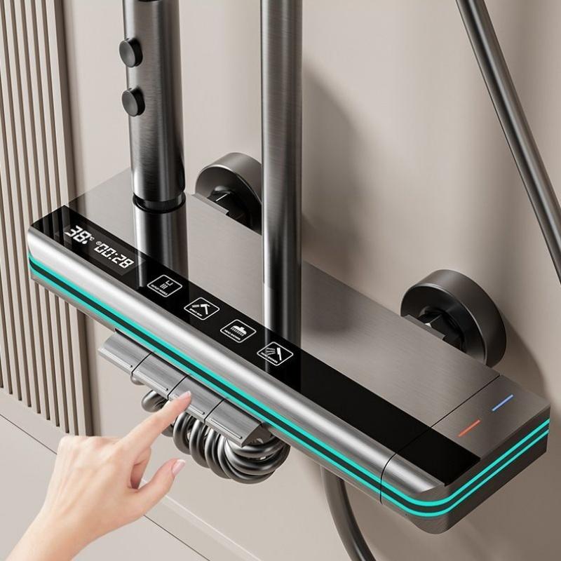Shower Faucet Full Set Temperature Smart Digital Display Bathroom Shower System with Light Hot Cold Mixer For Bathroom