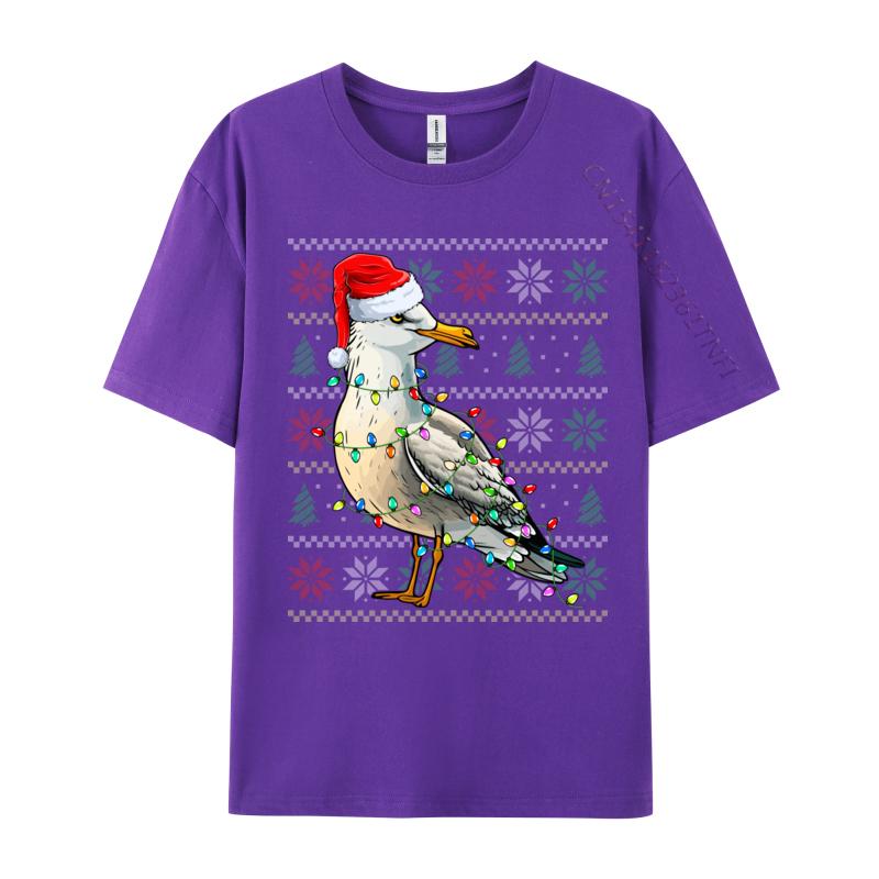 Seagull Wearing Santa Hat Xmas Lights Seagull Christmas T Shirt Funny Homme T-Shirt Pure Cotton Sweatshirt Oversized