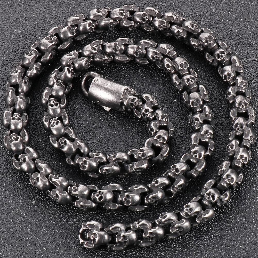 

Мужское ожерелье в стиле панк-готика со всеми черепами, цепочка из цельной нержавеющей стали, скелет, ювелирные изделия, 50–70 см, длинное ожерелье, чокер для мужчин 65CM чёрный