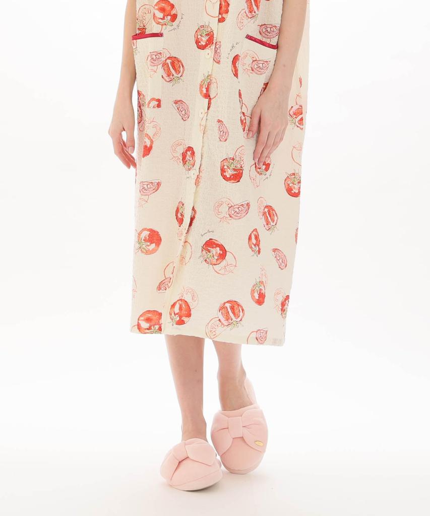 Nightshirt Shirring Boiled Tomato Red FreeSize [Narue] Women's