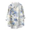 Women's Loose Ruffled Retro Floral Print Stand Collar Long Sleeve Cotton And Linen Top