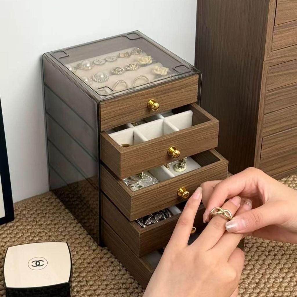 5 Floors Wood Grain Jewelry Storage Boxes Home Rings Earrings Necklaces Jewelry Organizer Boxes Makeup Desktop Storage Box Gifts