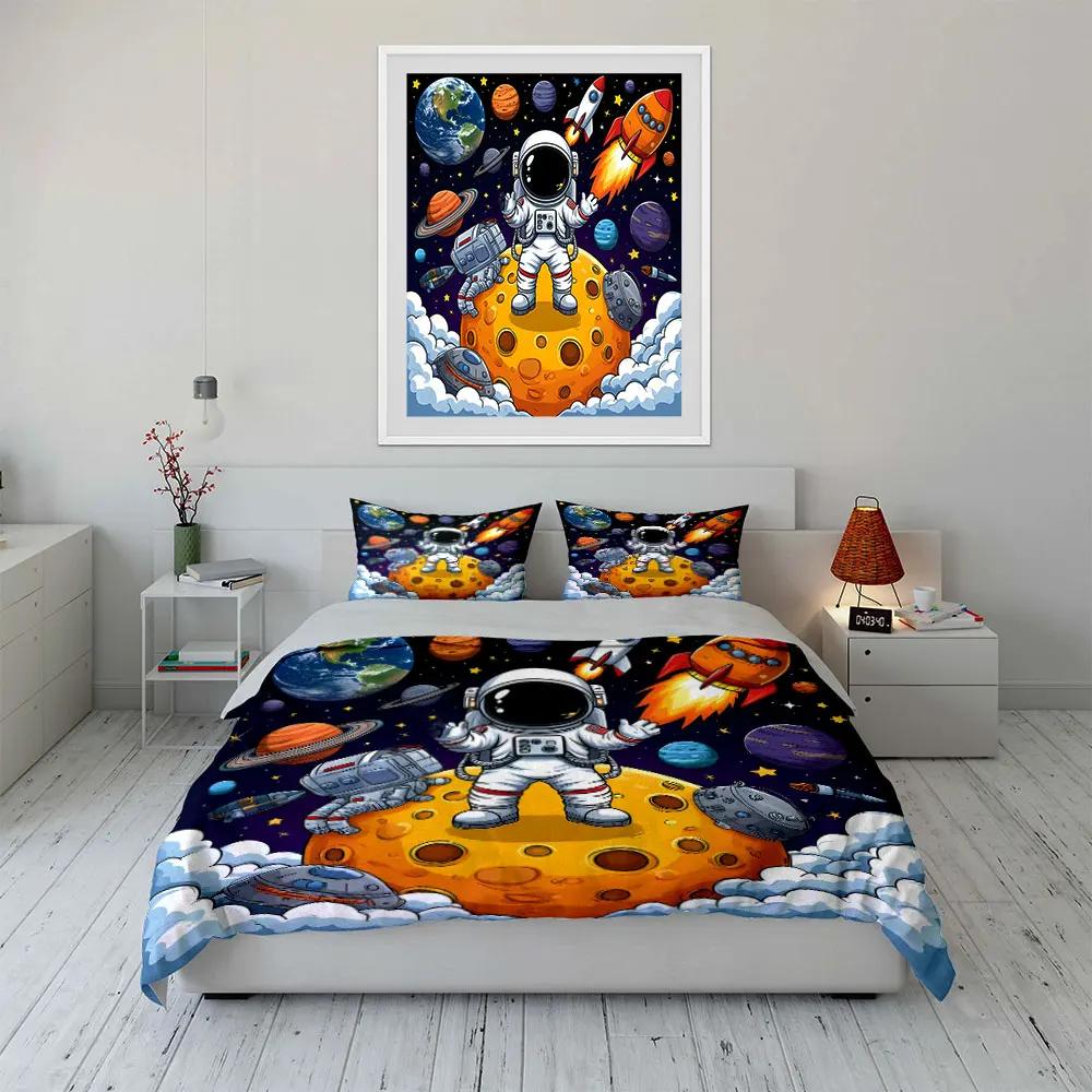Space-Themed Astronaut Decor Set Soft Comfortable Duvet Cover Bedding Set Included 1*Duvet Cover & 2*Pillowcases Gift