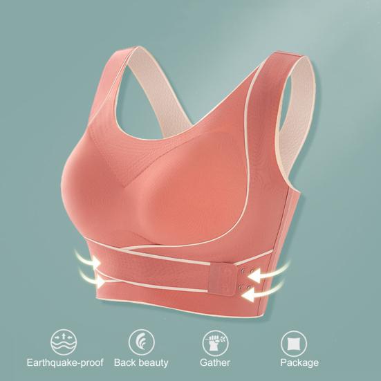 Front Cross Side Buckle Sports Bra for Women Wireless Posture Correction Bra Full Coverage Push