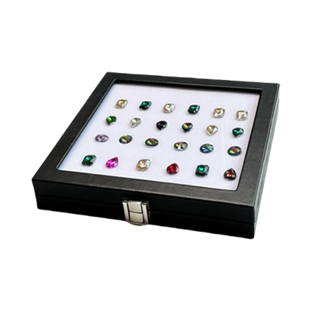 Praktische Schmuck-Ausstellungs-Organizer mit Glasplatte und Display-Halter für Edelstein- und Kristallaufbewahrung mit Schwammfutter