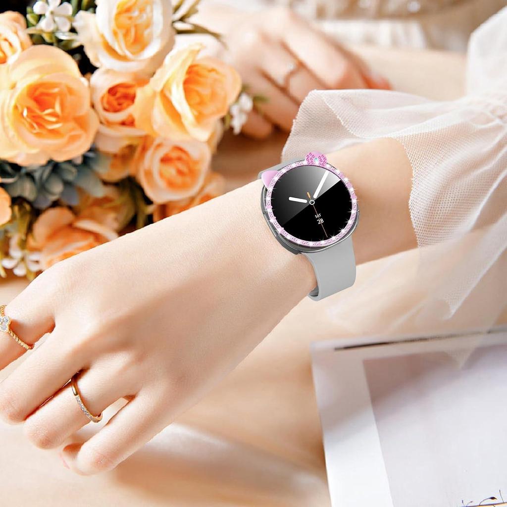 Bling Cat Ear Glitter Case for Samsung Galaxy Watch 8 40mm 44mm Women Crystal Rhinestone Bezel Protective Cover