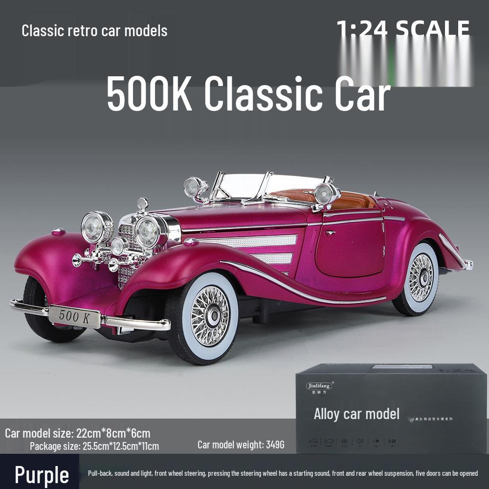 1/24 Mercedes-Benz 500K Modellauto aus Legierung mit Ton und Licht: Klassisches Retro-Ornament zum Zurückziehen, Geschenkbox zum Mittherbstfest