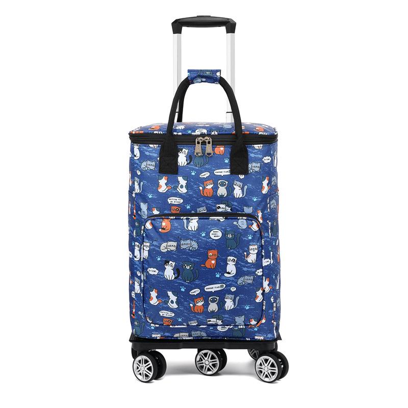 Portable Small Trolley Cart with Universal Wheels and Insulated Shopping Bag