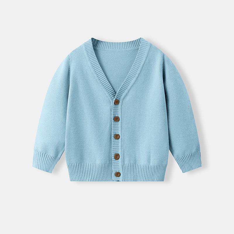 Spring & Autumn Kids' V-neck Knit Cardigan - Boys & Girls School Style Cotton Outerwear
