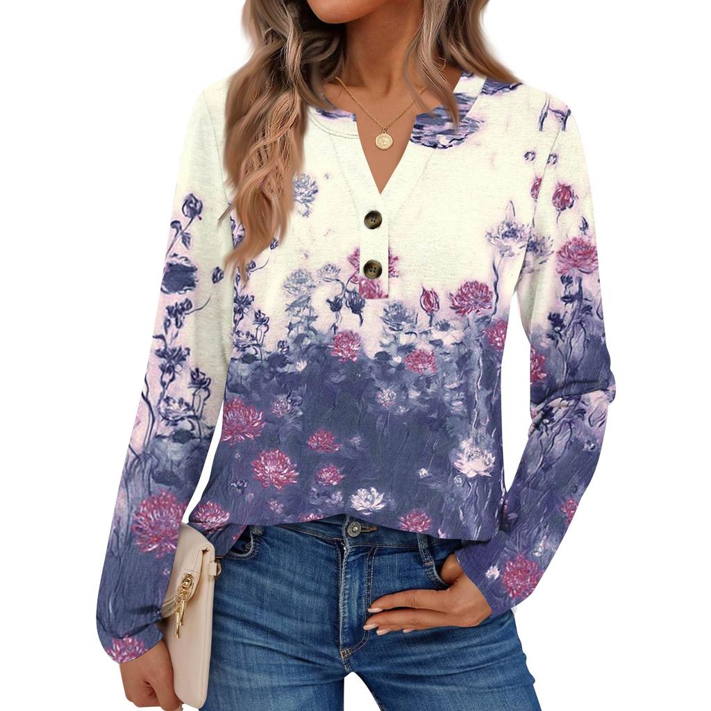 Women's Printed Long Sleeve Shirts Elegant Casual Tops Trendy Shirts Tops
