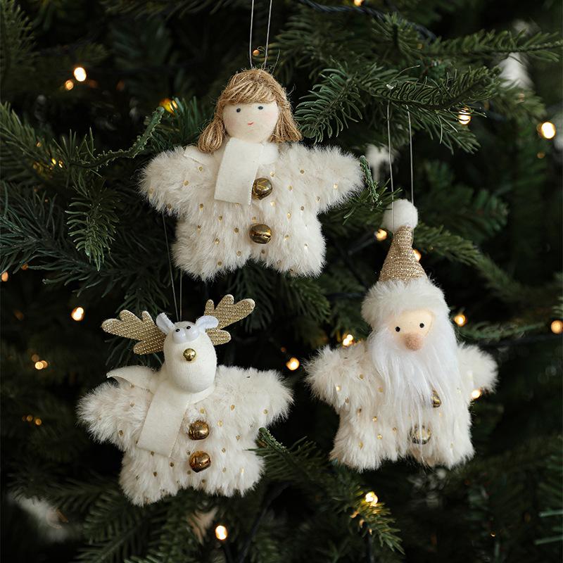 White Plush Doll Christmas Tree Ornament Cute Hanging Decoration For Christmas Holiday Decor Christmas Doll Hanging Decor
