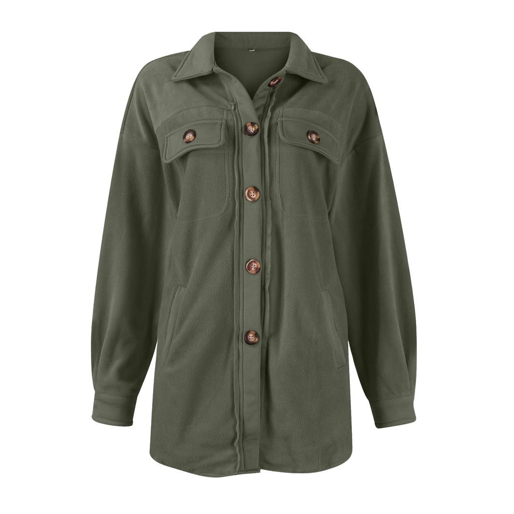 Women's Fashionable Lapel Single Breasted Long Sleeved Shirt Jacket