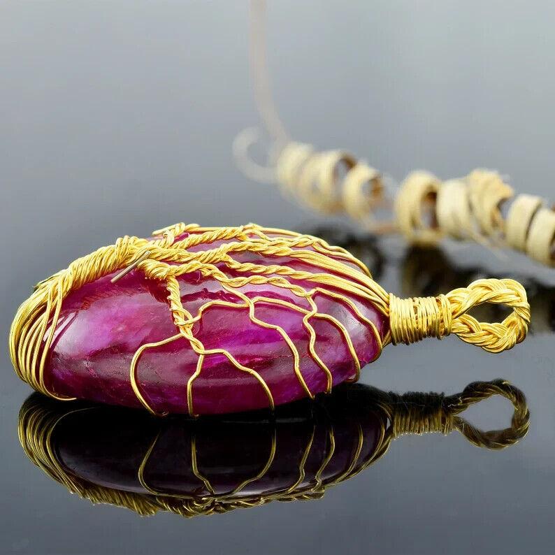 Ruby Gemstone Pendant, Tree Shape Sterling Silver Pendant Necklace