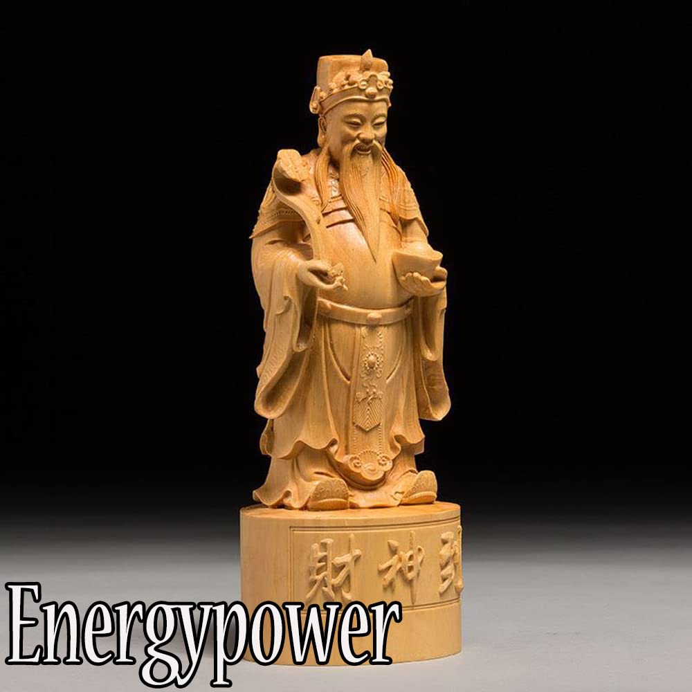 EnergyPower Wooden God of Wealth Feng Shui Good Business and Career Perfect for and Protects Against Evil and Increases Chinese Natural Boxwood