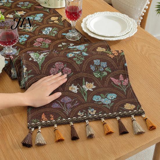 Classic Style Table Runner Jacquard Floral Runner, Vintage with Tassel Edges, Heat Resistant Farmhouse for Wedding Baby Shower Dining Decor