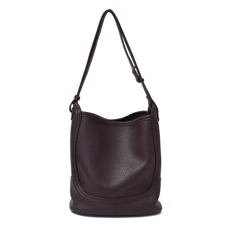 Simple Casual Solid Color Women's Bucket Bag Autumn New High End Texture PU Shoulder Bag Office Lady Commuting Messenger Bags
