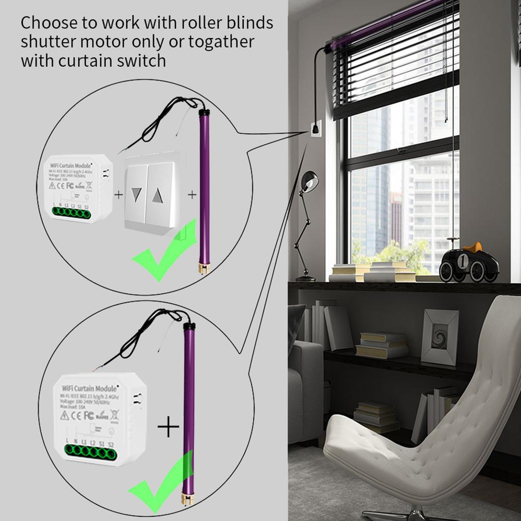 Intelligent Curtain Controller Module 10A Voice Control WiFi 2 Way Curtain Blinds Switch Module for Tuya Smart White