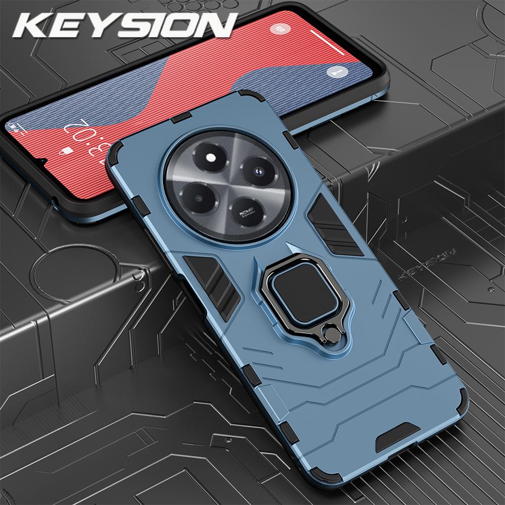 KEYSION Shockproof Armor Case for Xiaomi Redmi 14C Soft Silicone+PC Ring Stand Holder Phone Back Cover for Redmi 14C 4G