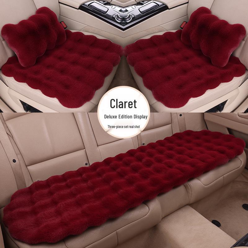Universal Winter Car Seat Cushion Set - Thickened Fleece with Faux Rabbit Fur, Warm & Plush